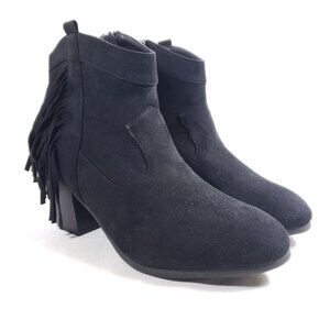 Cloud Walker By Avenue Womens Size 12 Wide Black Fringe Ankle Booties